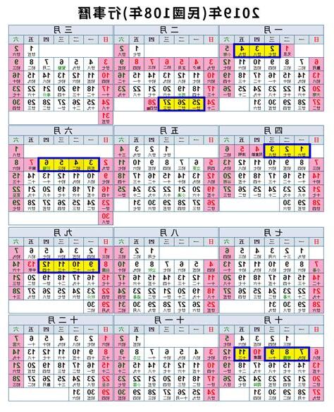 2019農曆日曆