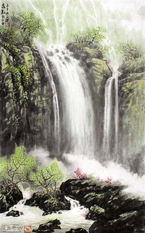 瀑布山水畫