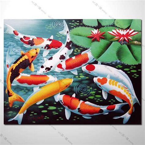招財九魚圖桌布